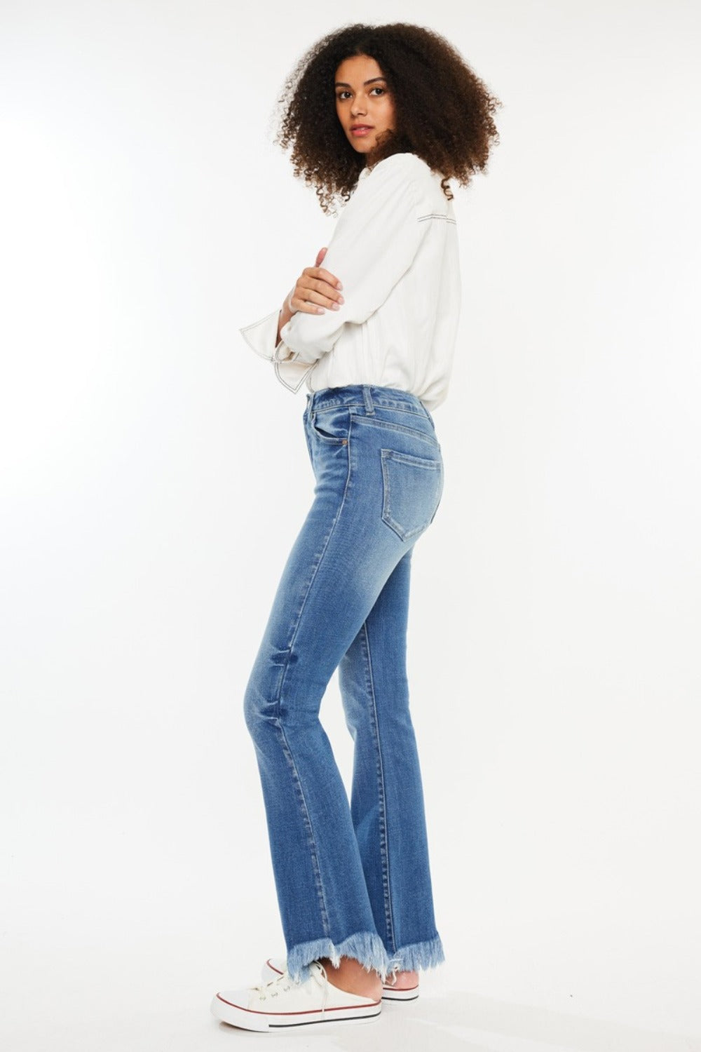 Kancan Frayed Hem High Rise Jeans - left side view