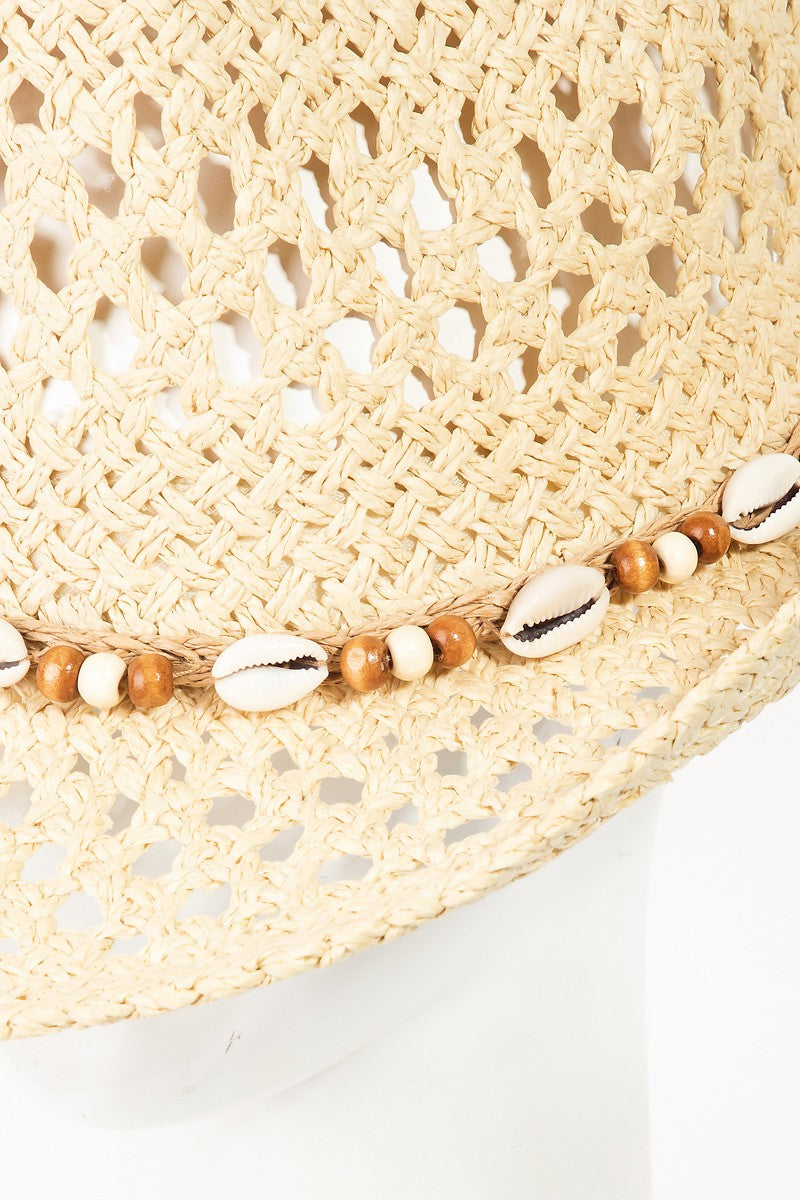 Cowrie Shell Beaded String Straw Hat - 2 colors