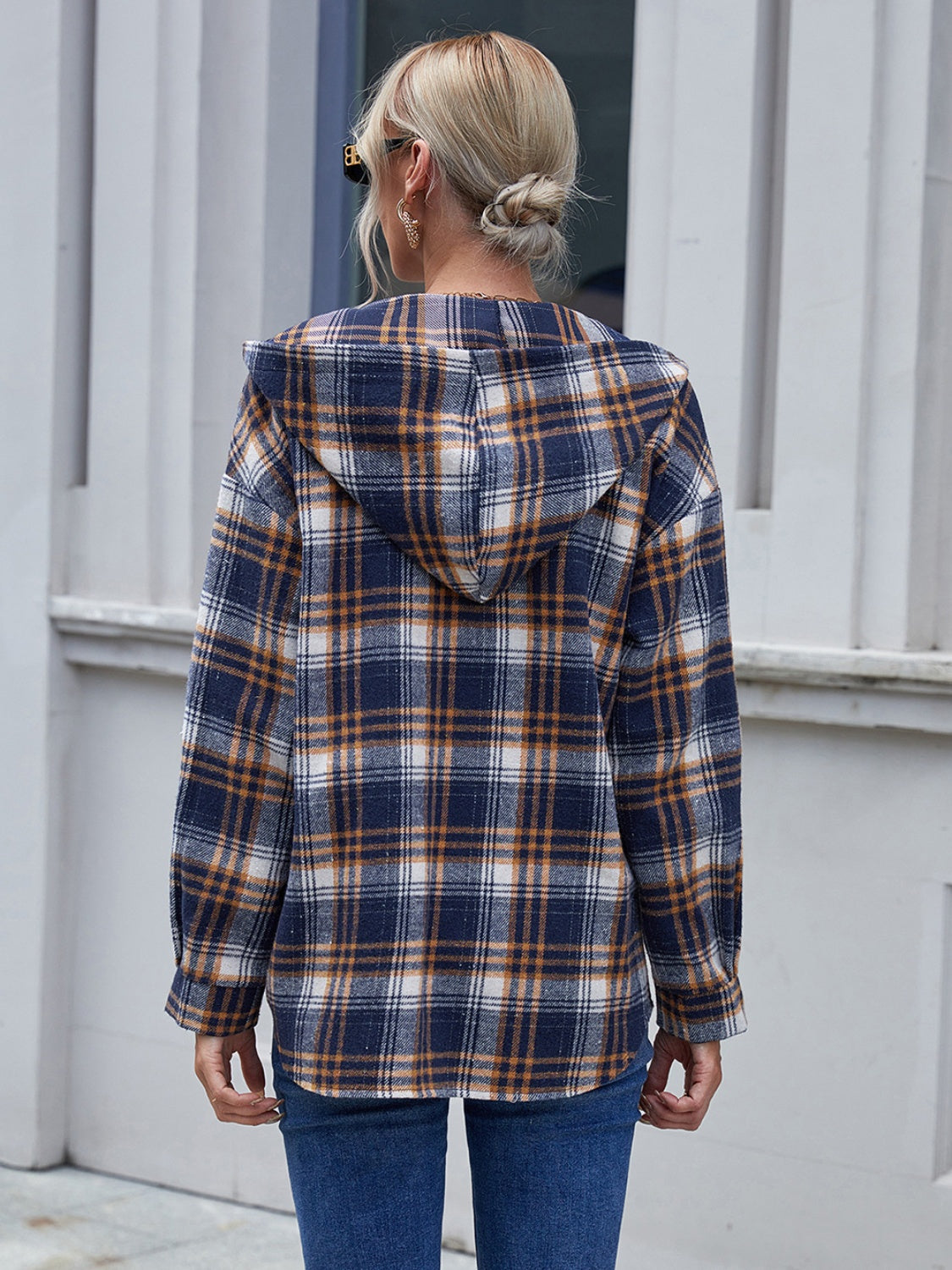 Plaid Button Up Hooded Jacket - 2 colors