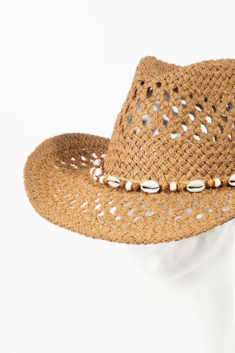 Cowrie Shell Beaded String Straw Hat - 2 colors
