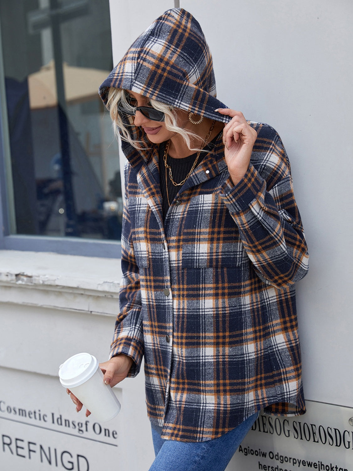 Plaid Button Up Hooded Jacket - 2 colors