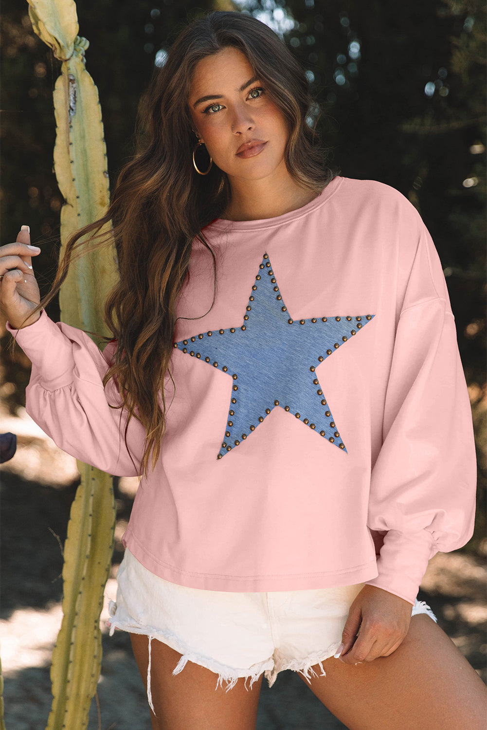 Studded Star Graphic Oversized Long Sleeve Top - 3 colors