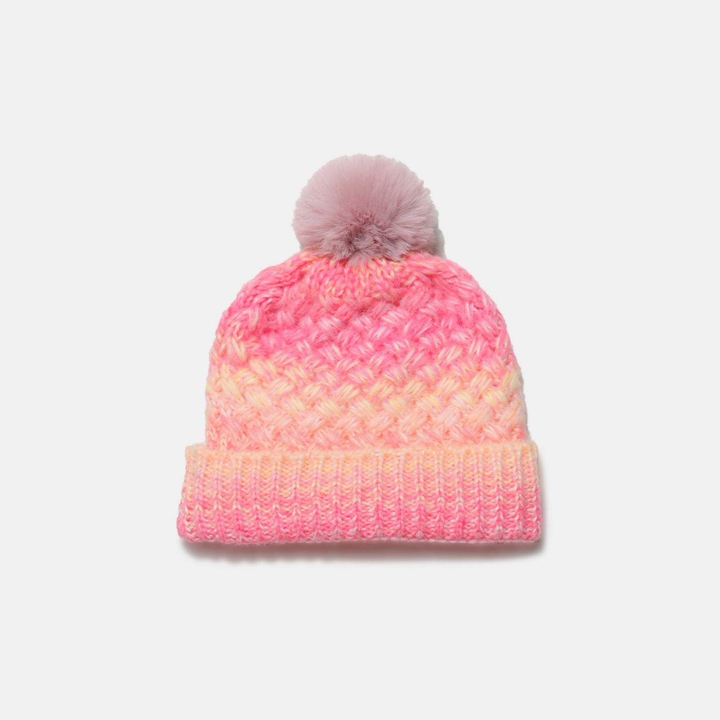 Gradient Knit Fleece-Lined Hat with Pompom - 6 colors