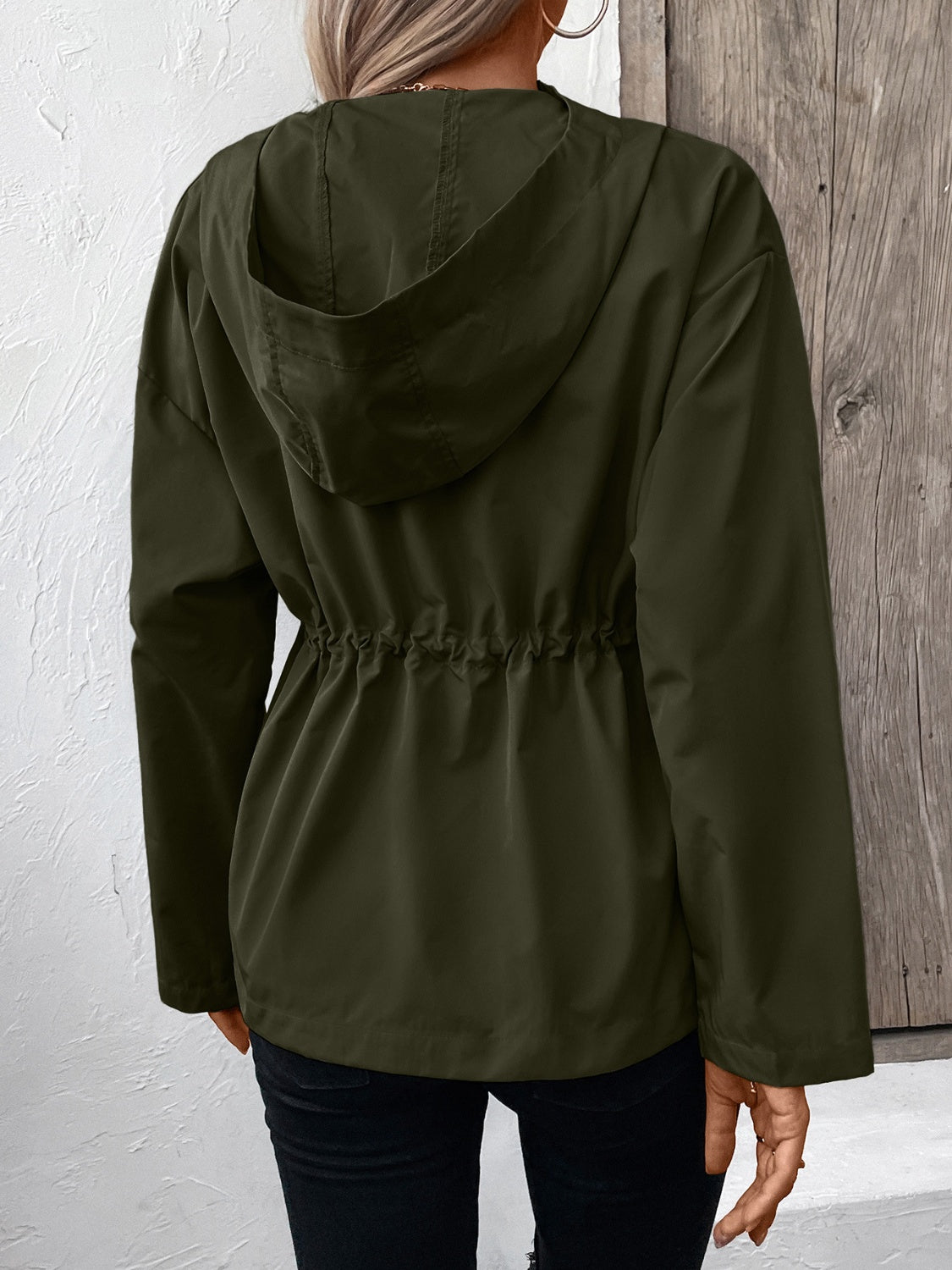 Drawstring Zip Up Hooded Jacket - 4 colors