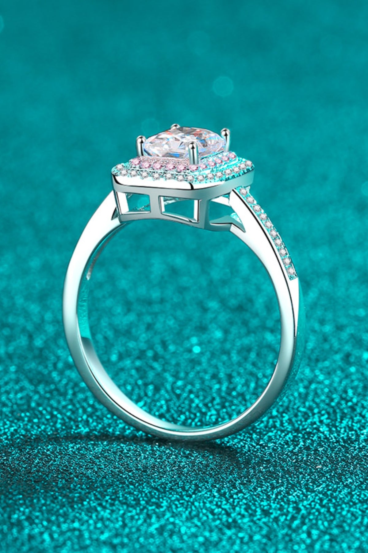 1 Carat Pink & White Square Moissanite Sterling Silver Ring