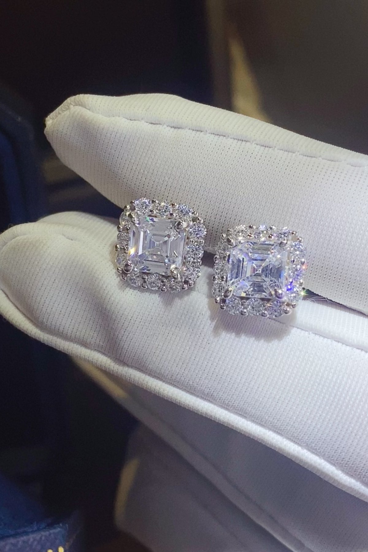 2 Carat Square Moissanite Sterling Silver Stud Earrings