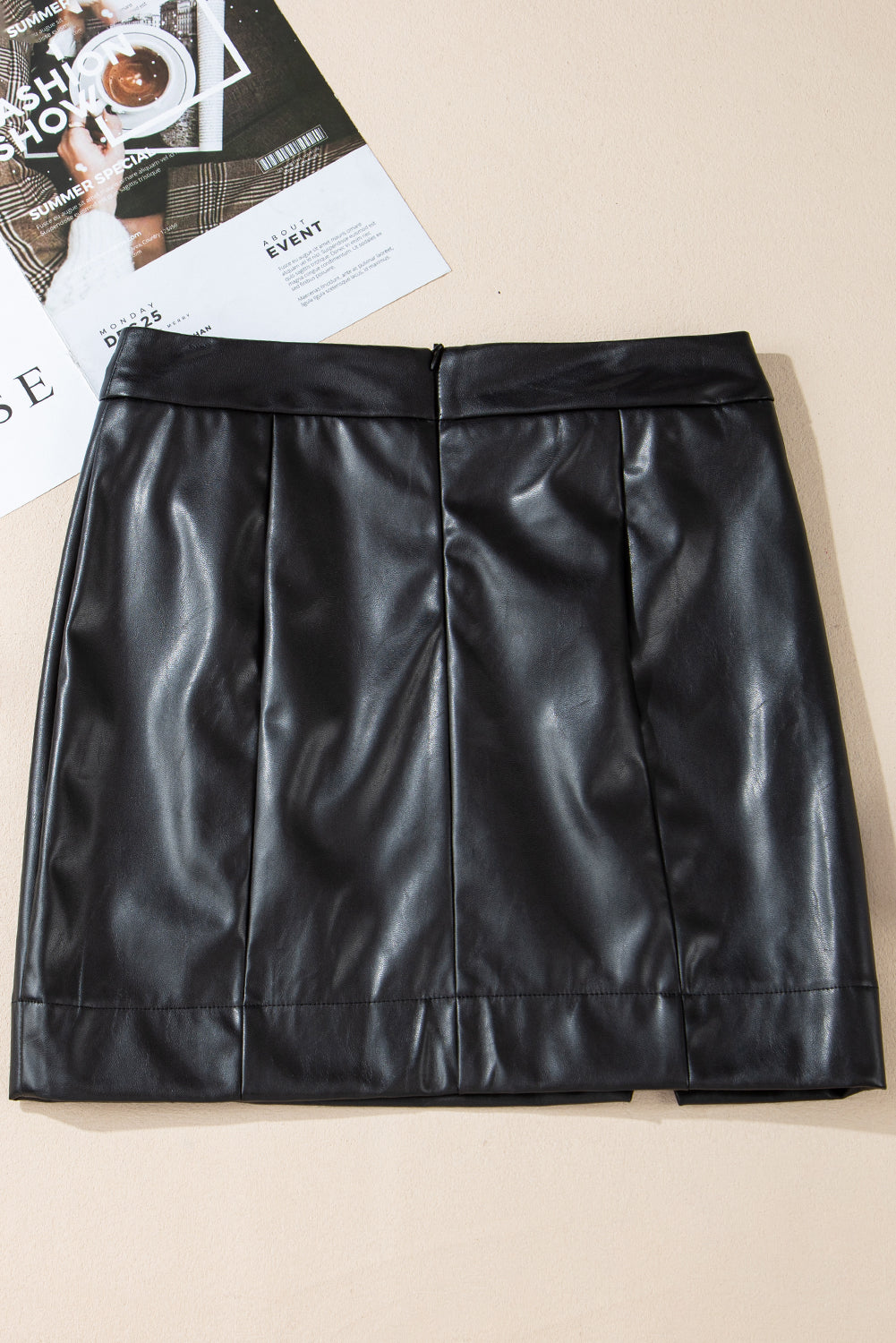 Black Faux Leather Side Slits Slim Fit High Waist Mini Skirt