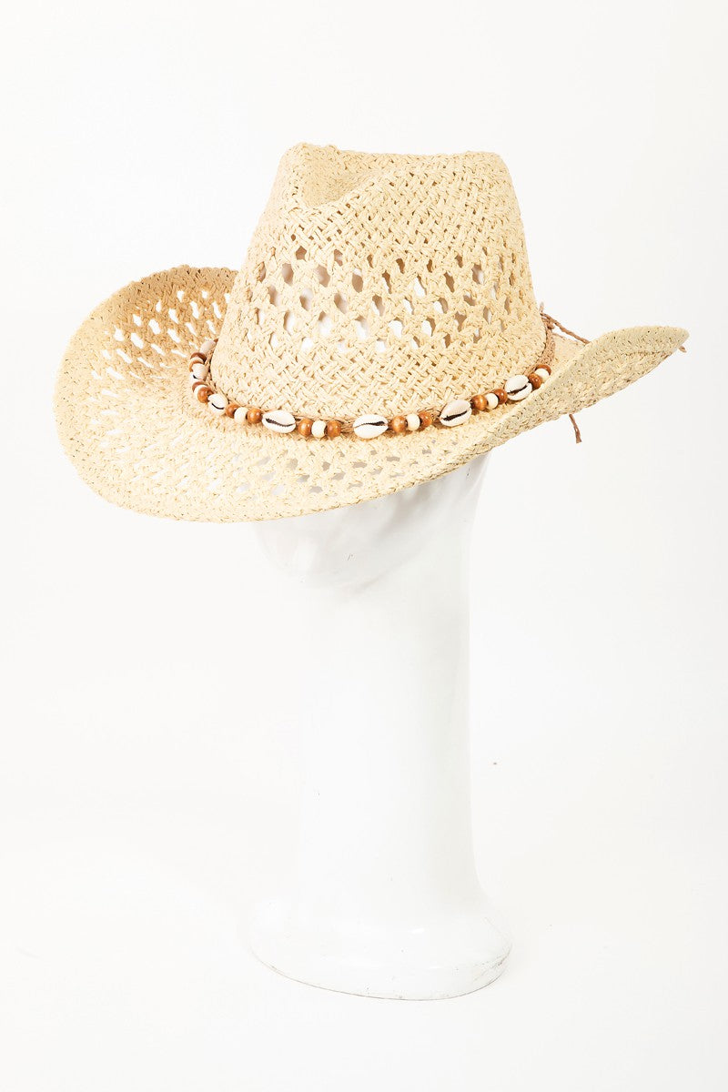 Cowrie Shell Beaded String Straw Hat - 2 colors