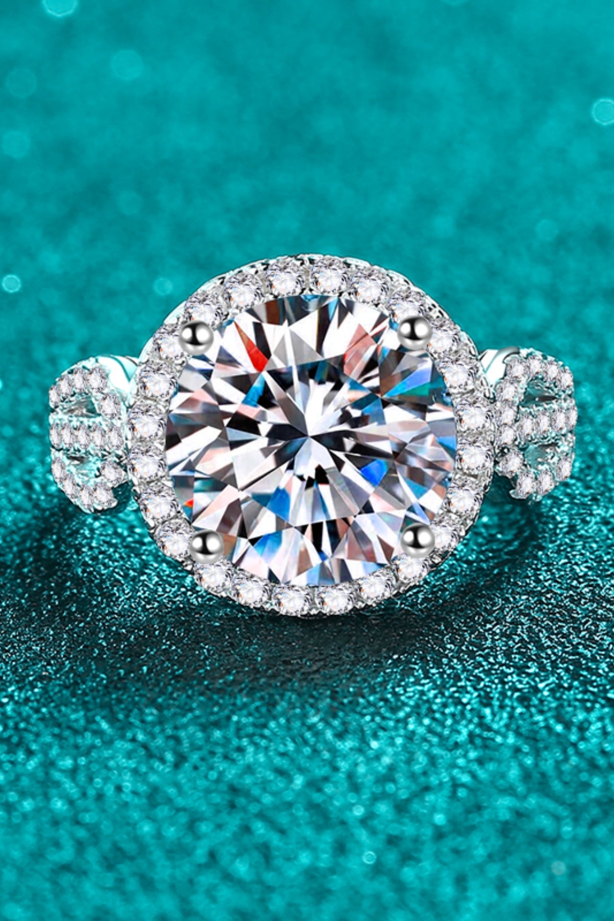 5 Carat Round Moissanite Sterling Silver Ring