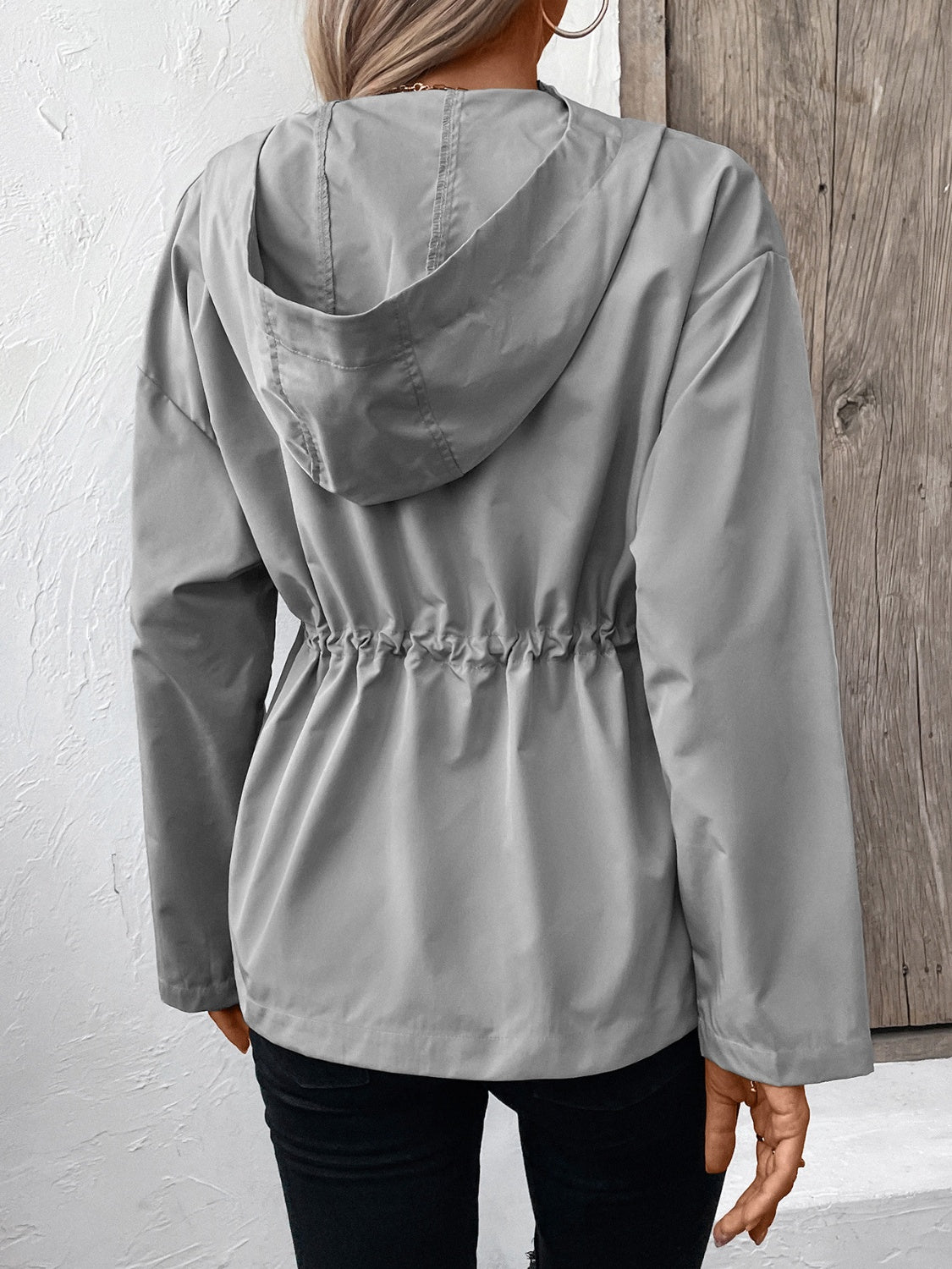 Drawstring Zip Up Hooded Jacket - 4 colors