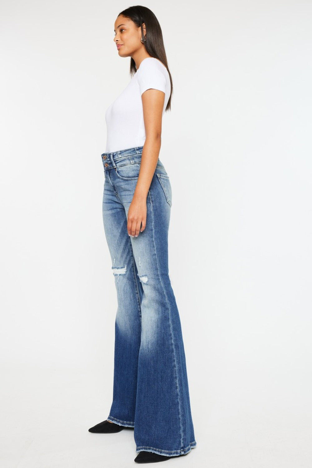Kancan Wide Waistband High Rise Flare Jeans - left side view