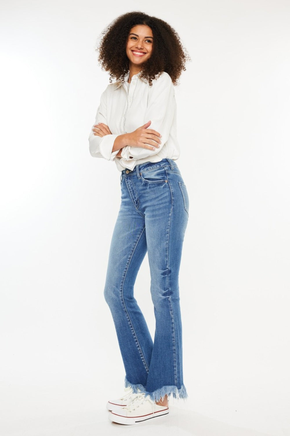 Kancan Frayed Hem High Rise Jeans - left side view