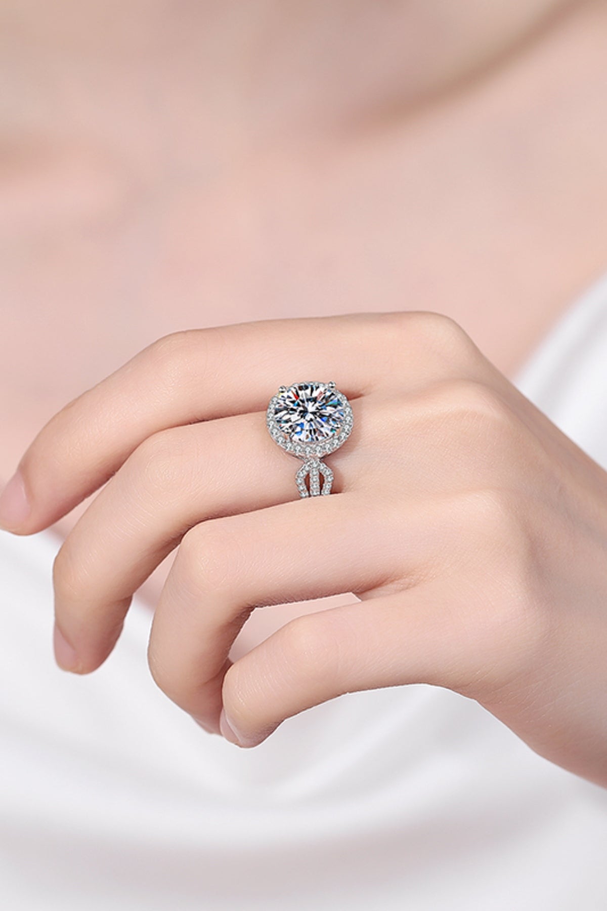 5 Carat Round Moissanite Sterling Silver Ring
