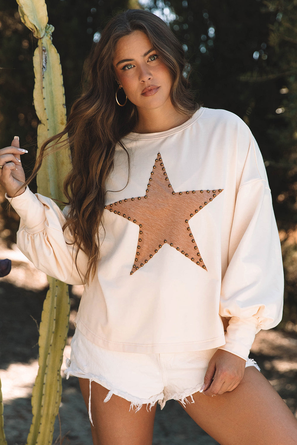 Studded Star Graphic Oversized Long Sleeve Top - 3 colors