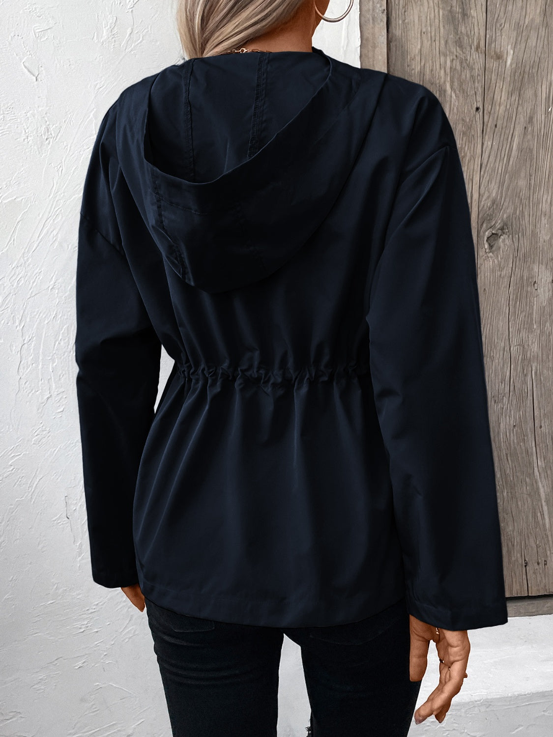Drawstring Zip Up Hooded Jacket - 4 colors
