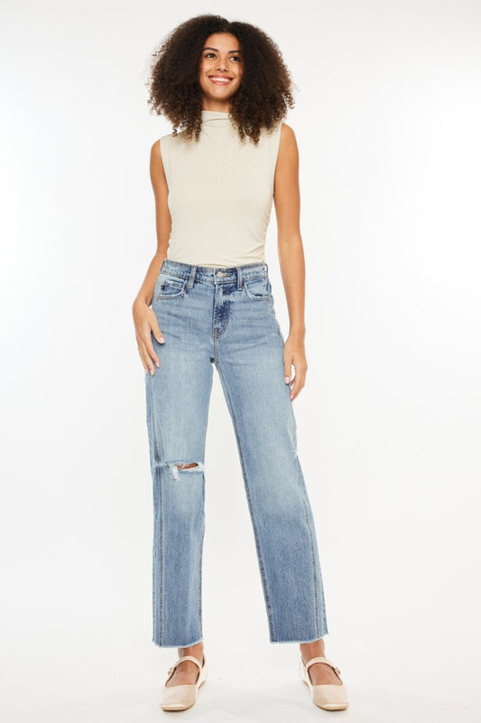 Kancan Straight Ultra High Rise Distressed Jeans - front view