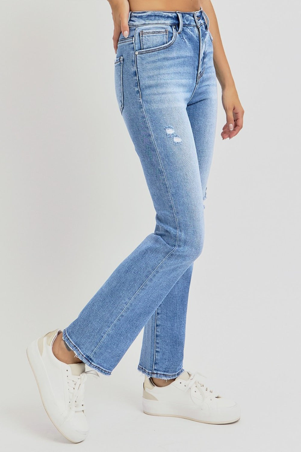 RISEN Distressed High-Rise Straight Ankle Jeans