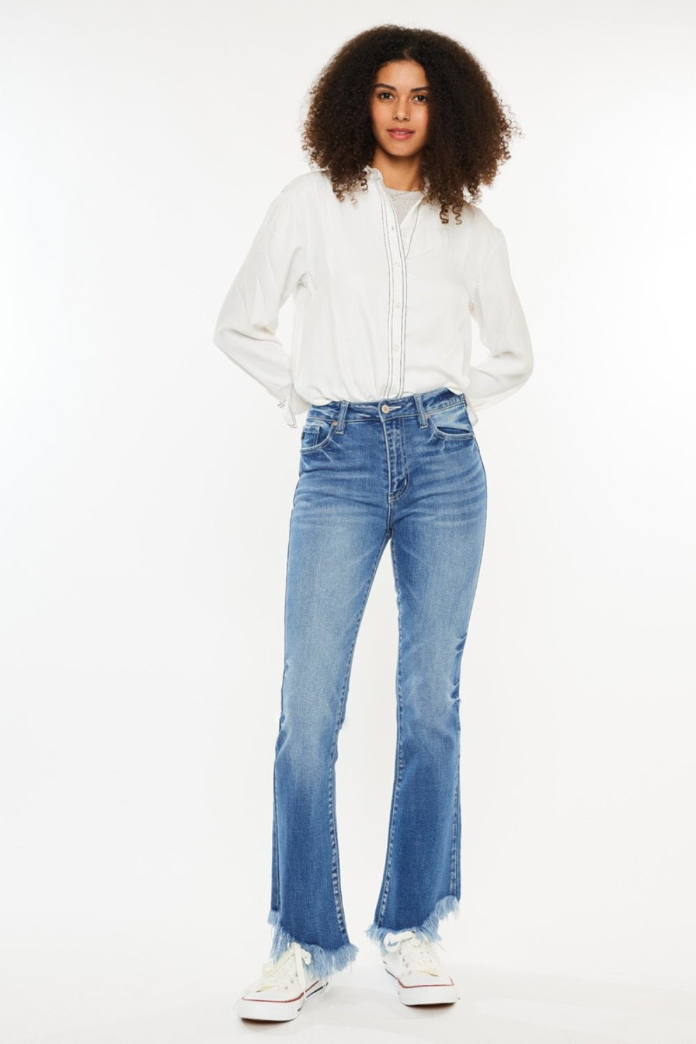 Kancan Frayed Hem High Rise Jeans - front view