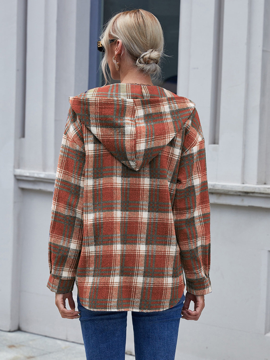 Plaid Button Up Hooded Jacket - 2 colors