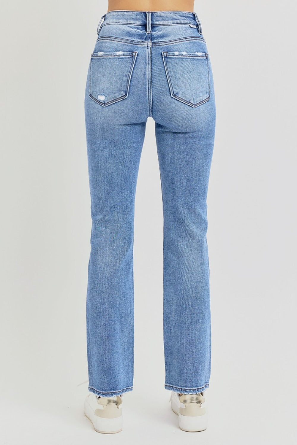 RISEN Distressed High-Rise Straight Ankle Jeans