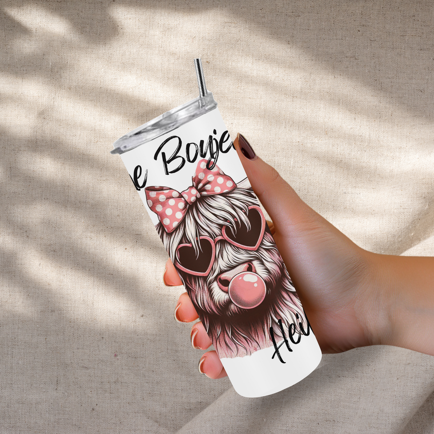 Highland Cow "One Boujee Heifer" Tumbler - Option to Personalize, 20oz Insulated Stainless Steel