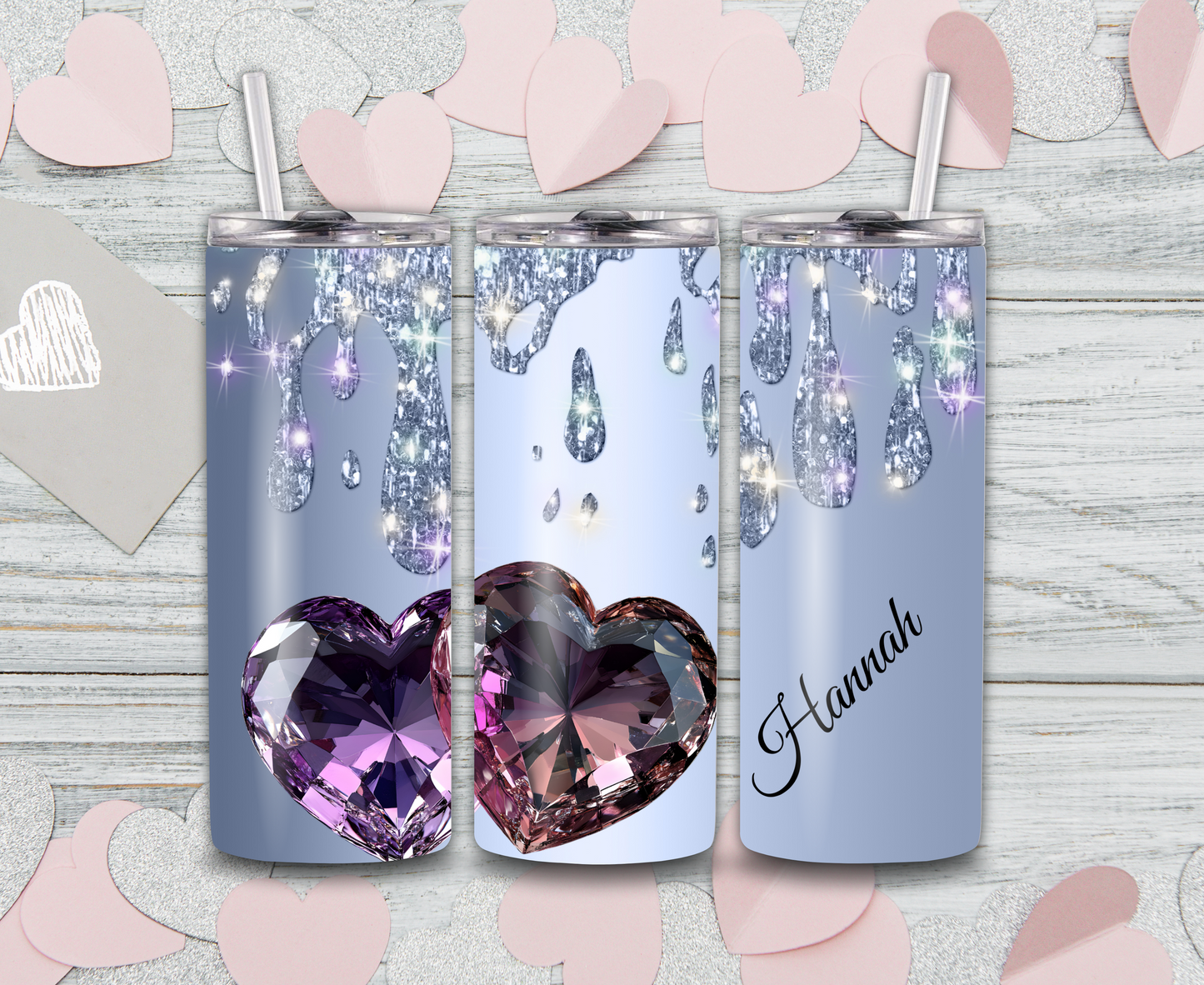 Crystal Hearts & Diamonds Tumbler - option to personalize, 20oz Insulated Stainless Steel