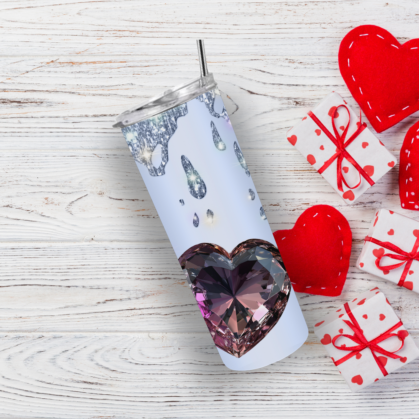 Crystal Hearts & Diamonds Tumbler - option to personalize, 20oz Insulated Stainless Steel