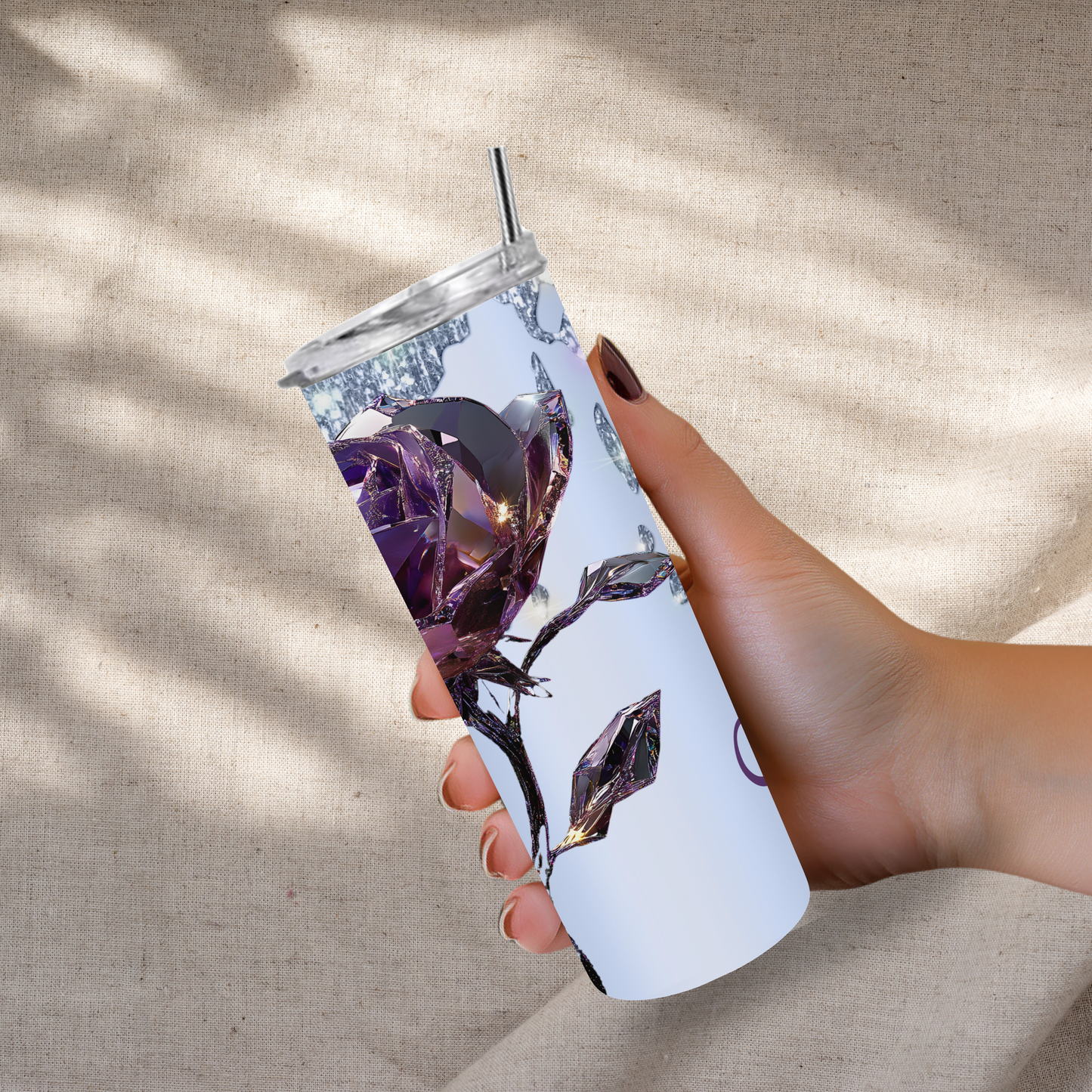 Crystal Rose & Diamonds Tumbler - Option to Personalize, 20oz Insulated Stainless Steel