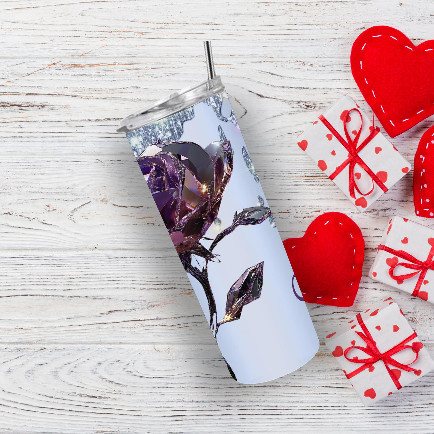Crystal Rose & Diamonds Tumbler - Option to Personalize, 20oz Insulated Stainless Steel