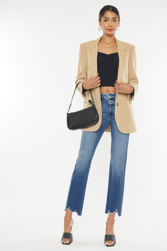 Kancan Wide Waistband High Rise Slim Straight Jeans - front view