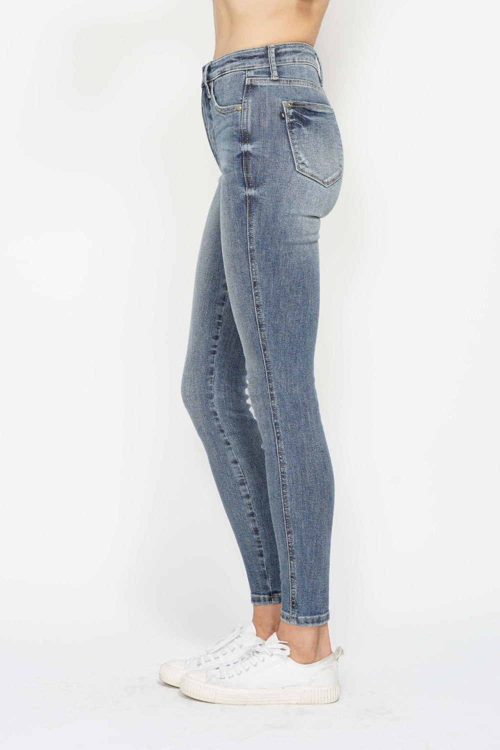 Judy Blue Contrast Wash Tummy Control Skinny Jeans - left side view