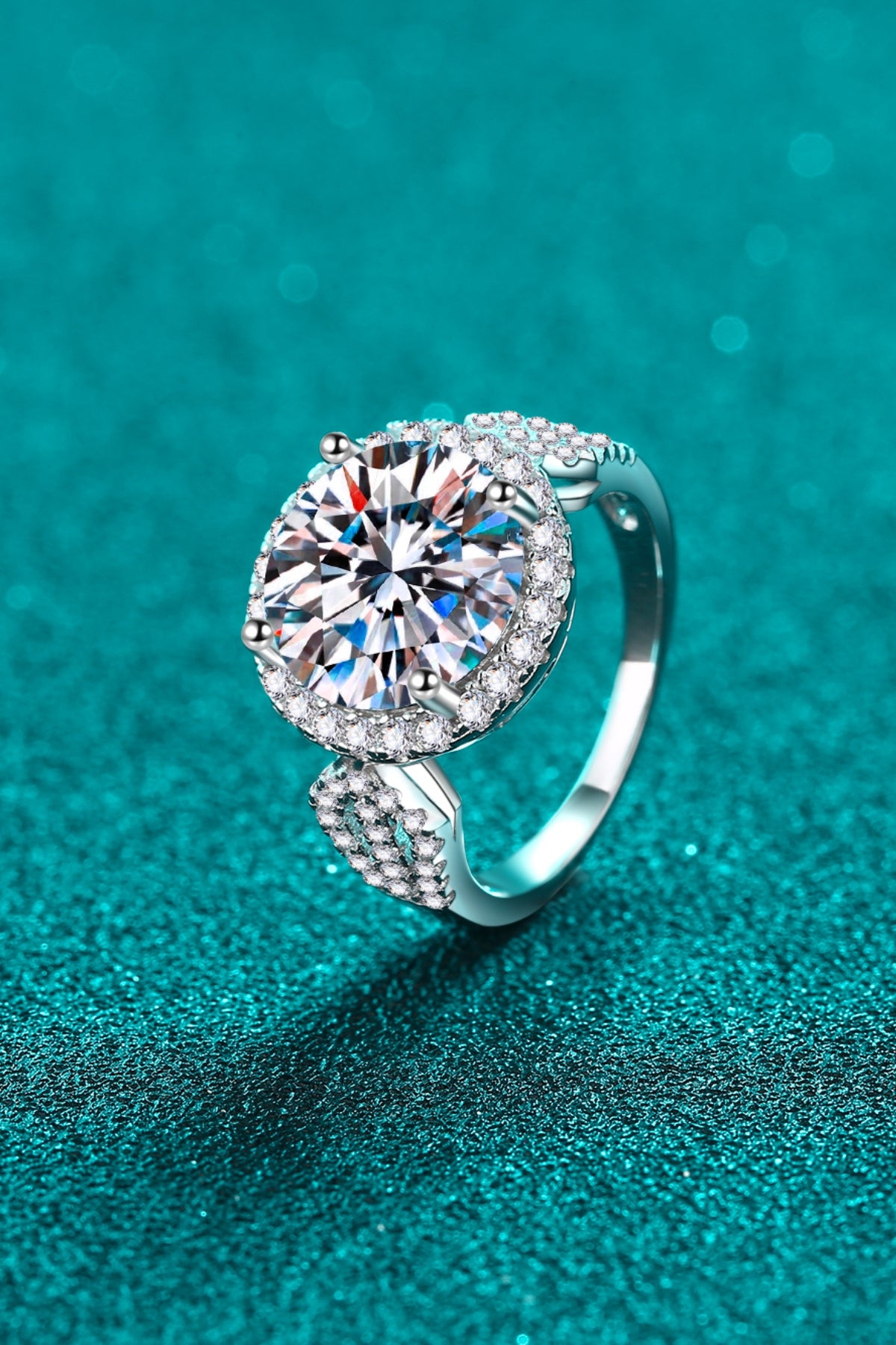 5 Carat Round Moissanite Sterling Silver Ring