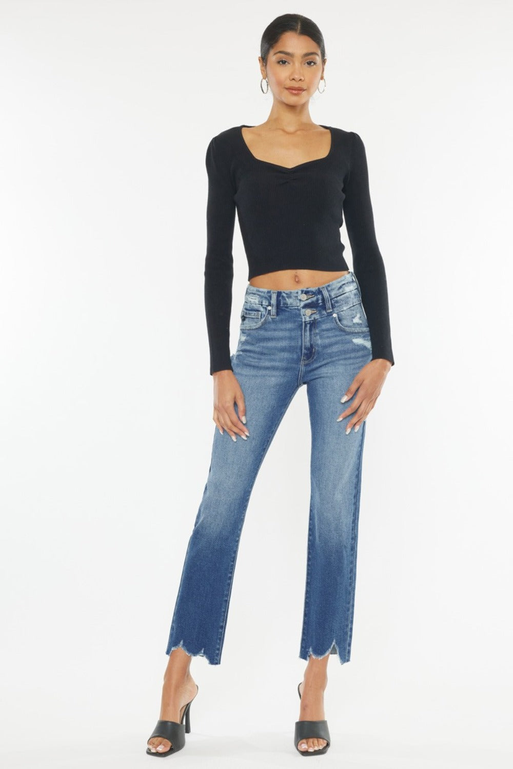 Kancan Wide Waistband High Rise Slim Straight Jeans - front view