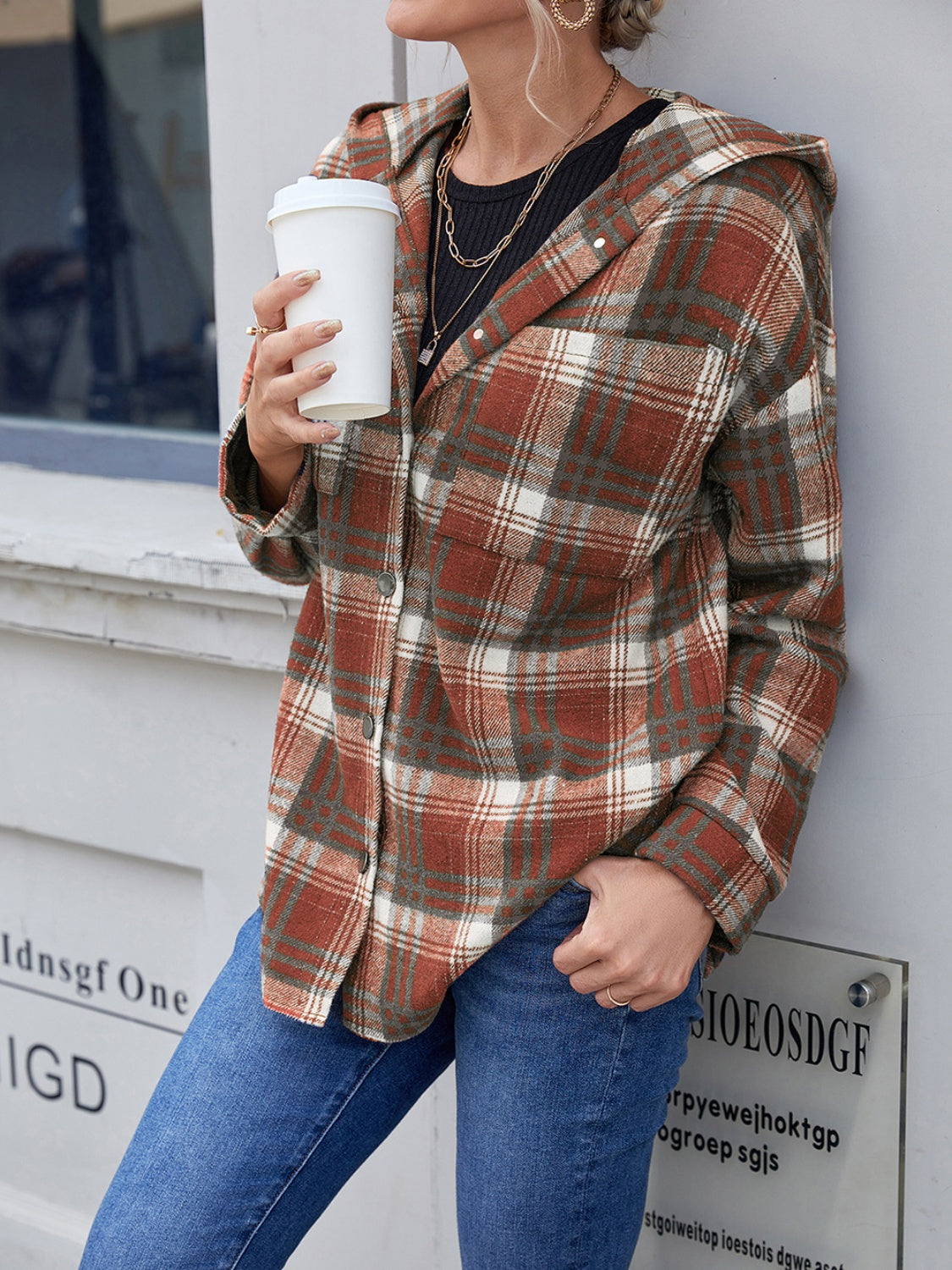 Plaid Button Up Hooded Jacket - 2 colors