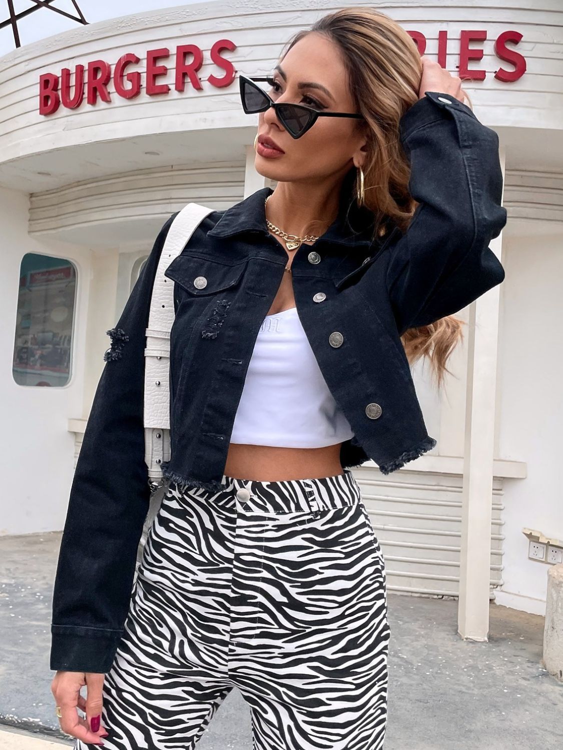 Raw Hem Cropped Denim Jacket