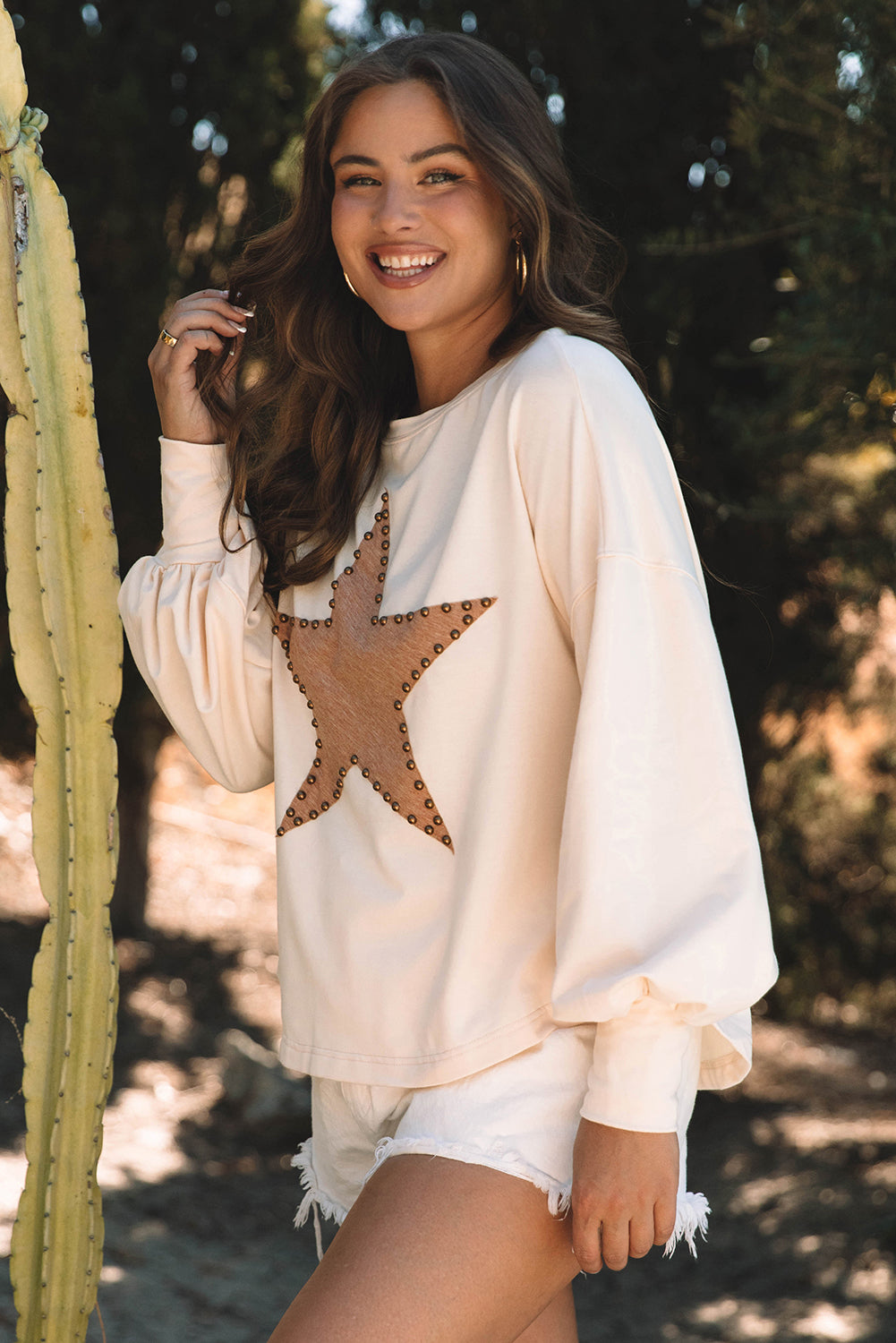 Studded Star Graphic Oversized Long Sleeve Top - 3 colors