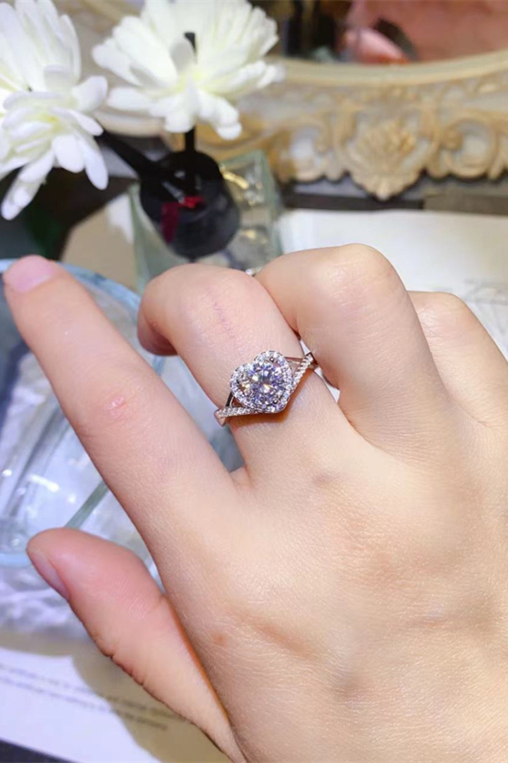  1 Carat Moissanite Sterling Silver Heart Ring