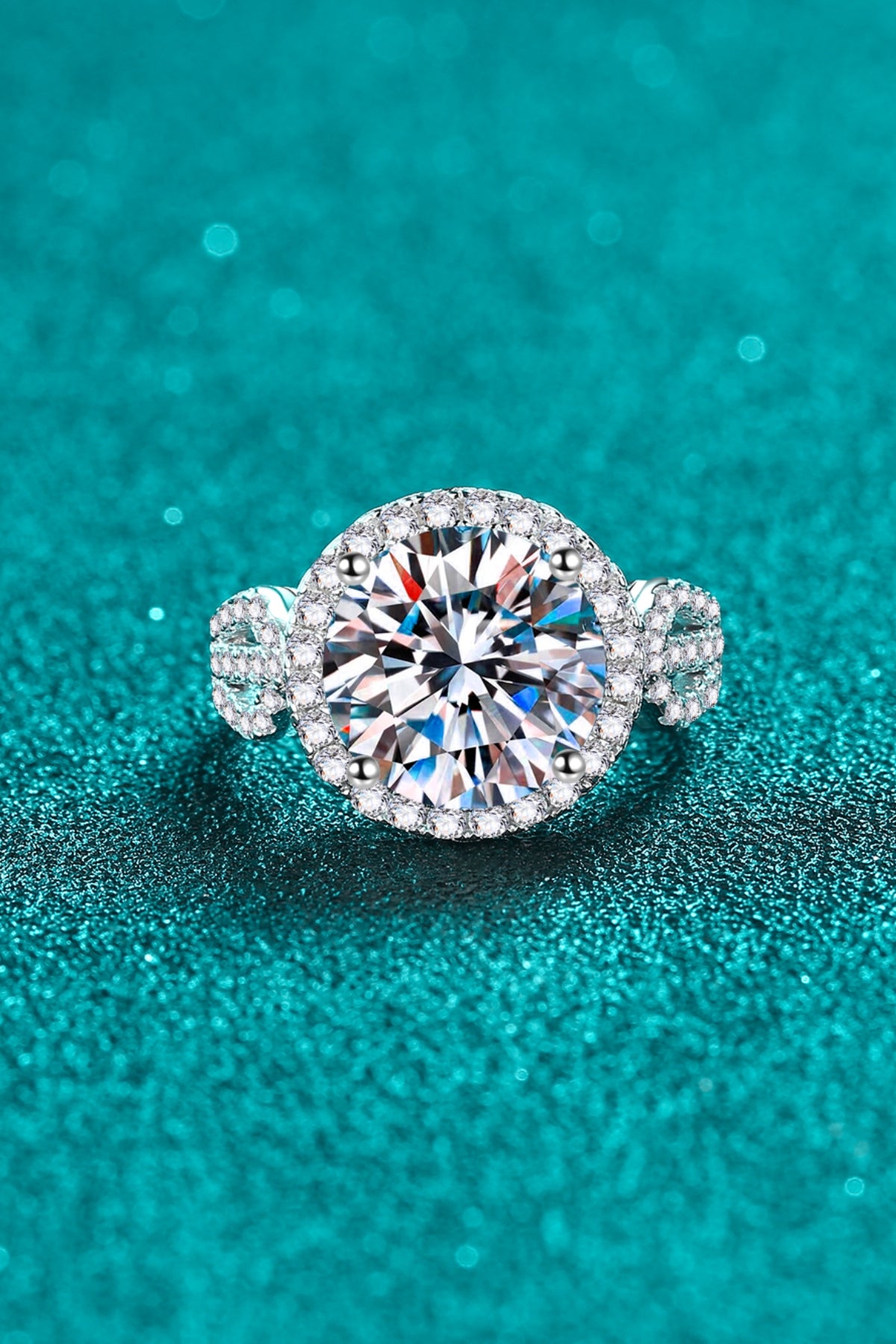 5 Carat Round Moissanite Sterling Silver Ring