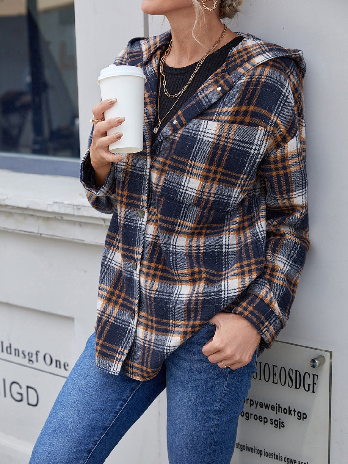 Plaid Button Up Hooded Jacket - 2 colors