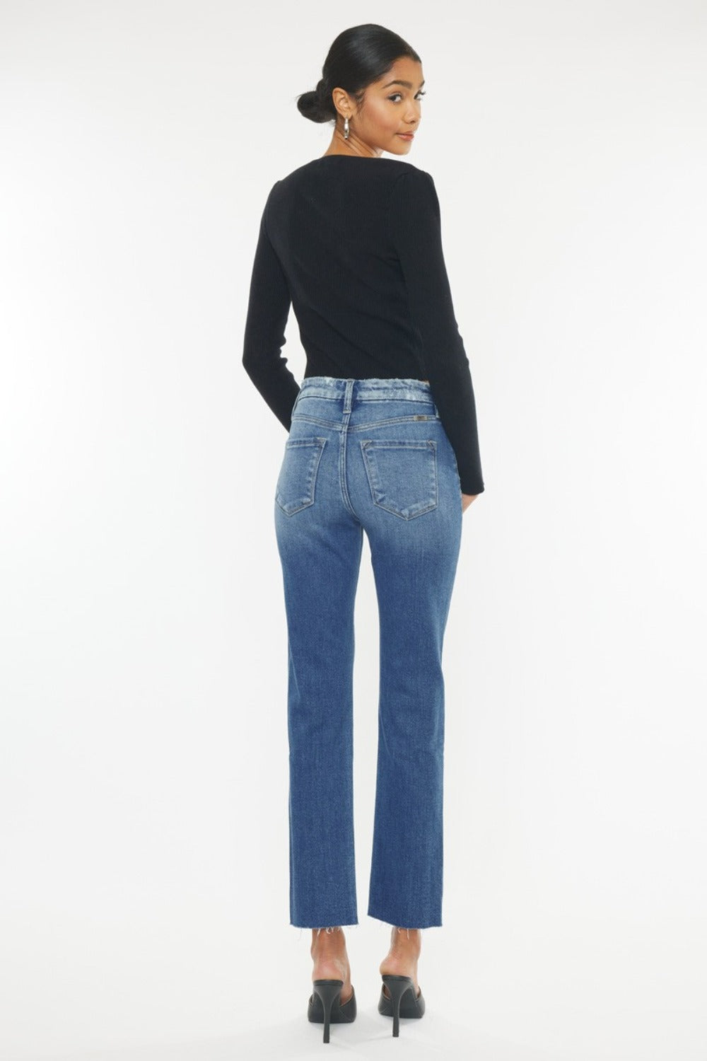Kancan Wide Waistband High Rise Slim Straight Jeans - back view