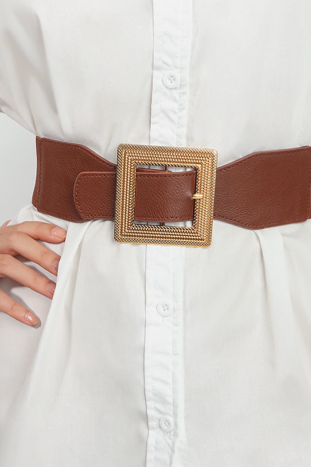 Faux Leather Belt with Square Buckle - 2 colors
