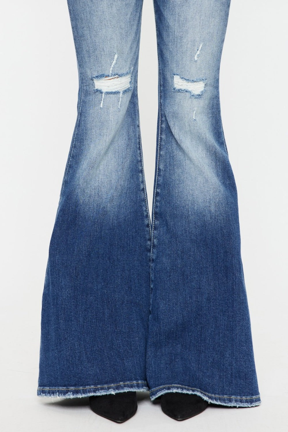 Kancan Wide Waistband High Rise Flare Jeans - close-up of hem
