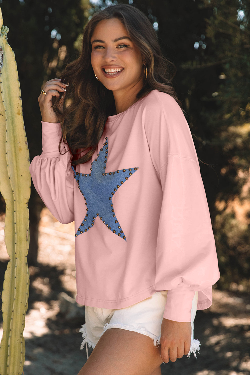 Studded Star Graphic Oversized Long Sleeve Top - 3 colors