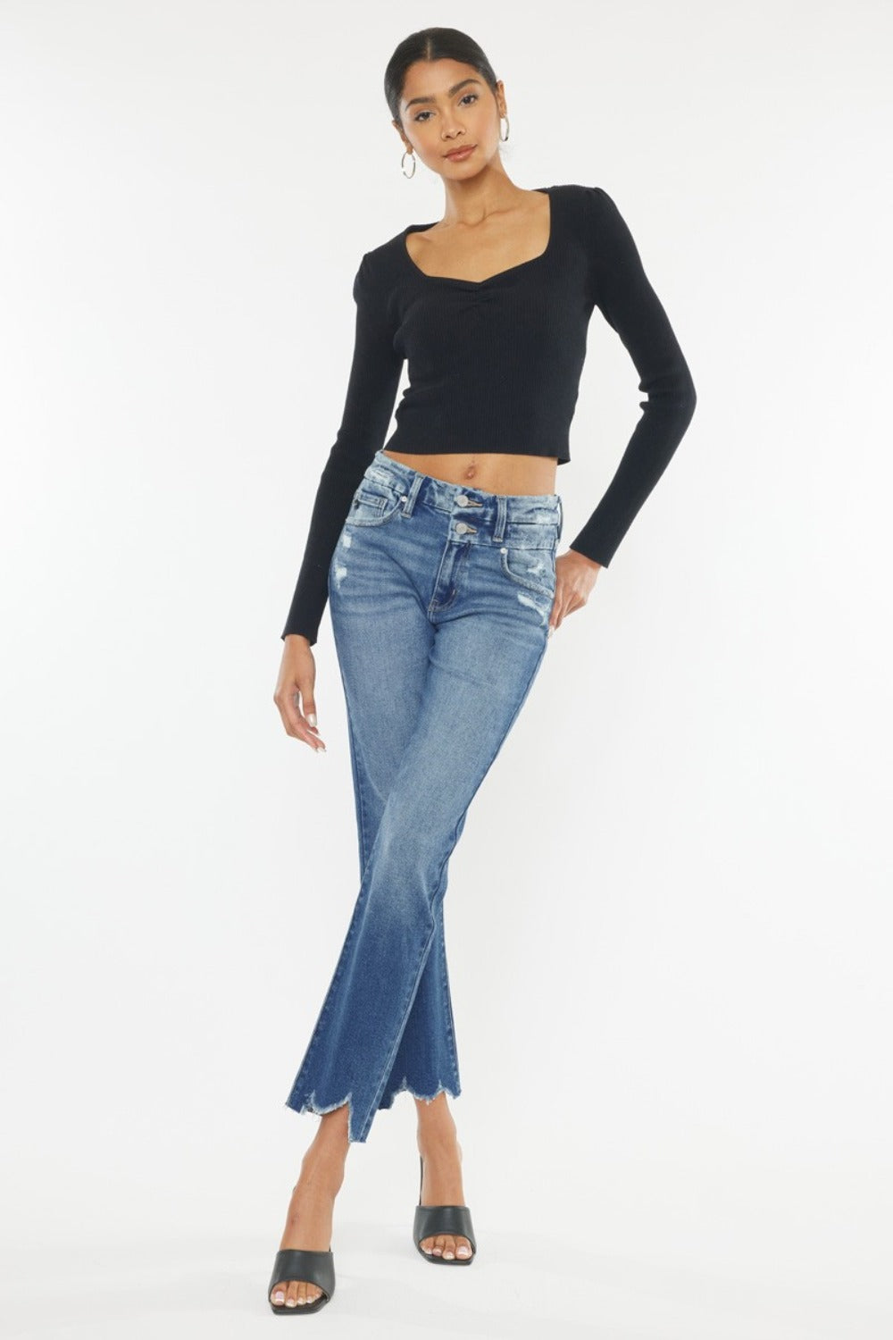 Kancan Wide Waistband High Rise Slim Straight Jeans - front view