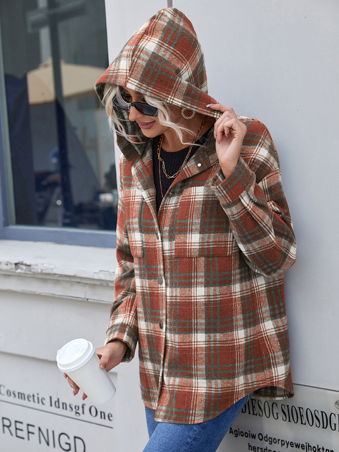 Plaid Button Up Hooded Jacket - 2 colors