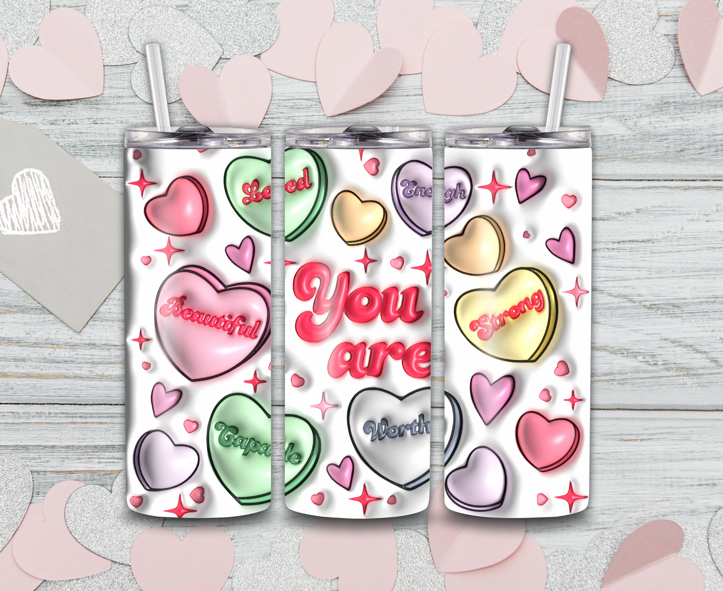 Puffy Conversation Hearts "You Are" Tumbler - 20oz Insulated Stainless Steel