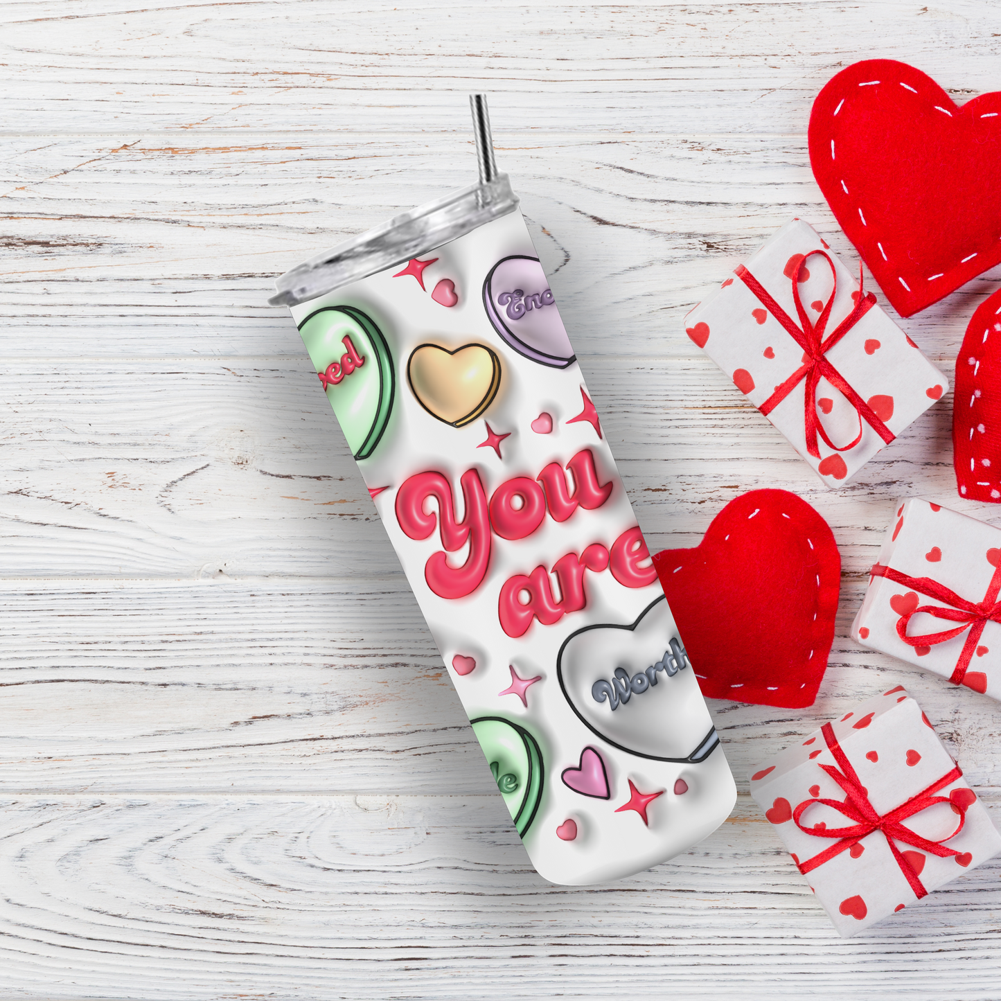 Puffy Conversation Hearts "You Are" Tumbler - 20oz Insulated Stainless Steel