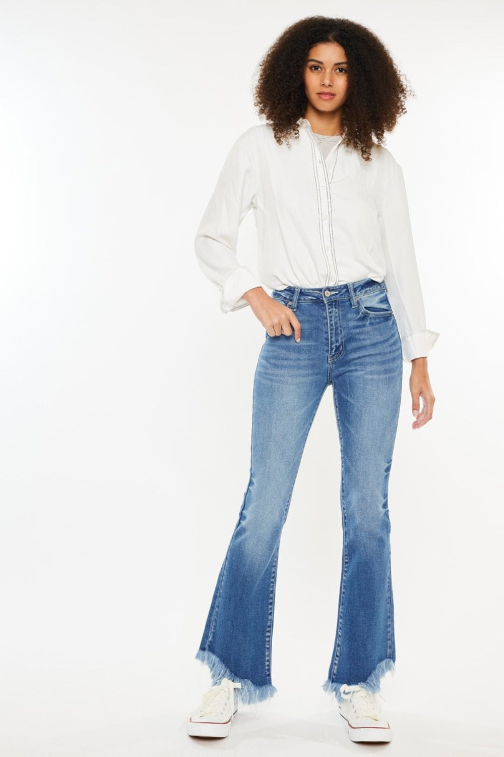 Kancan Frayed Hem High Rise Jeans - front view