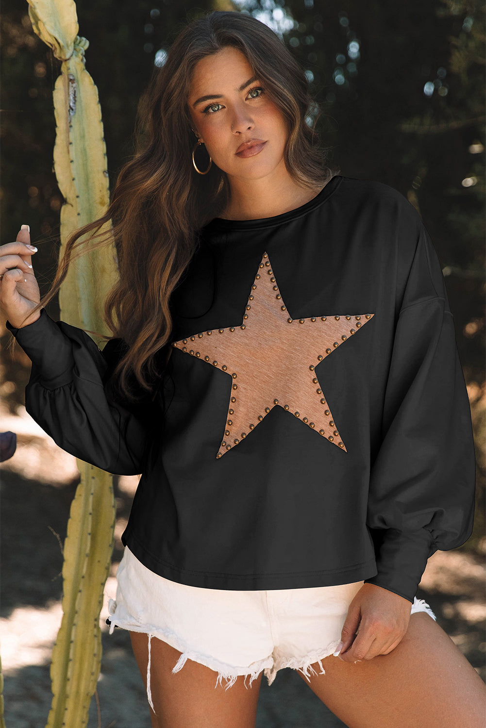 Studded Star Graphic Oversized Long Sleeve Top - 3 colors