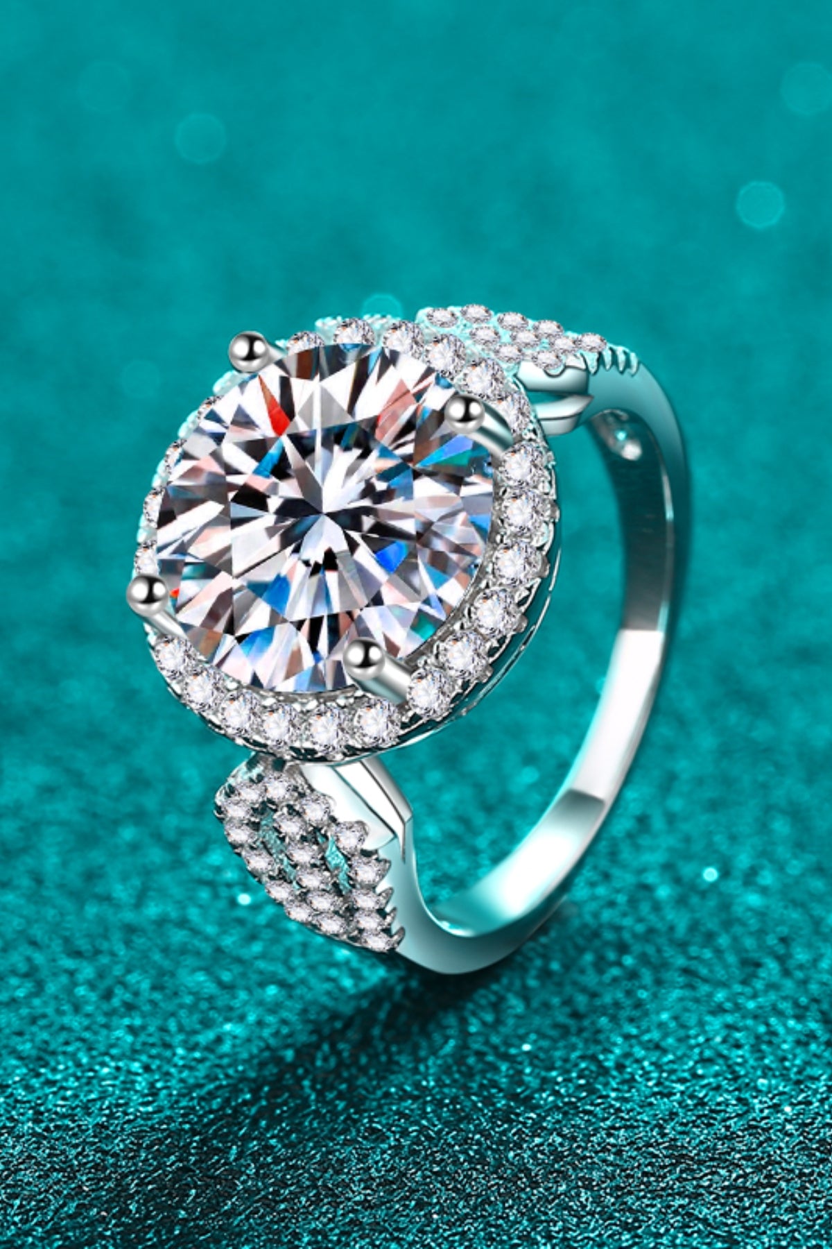 5 Carat Round Moissanite Sterling Silver Ring